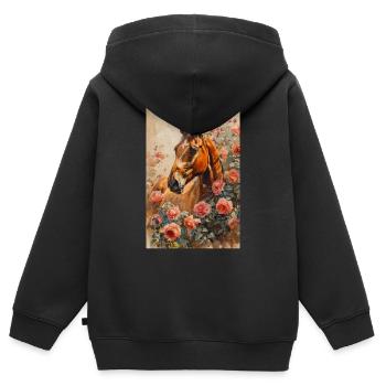Pferd Pferde Reiten Pferdereiten Sprungreiten - Kinder Premium Organic Zip Hoodie - Schwarz - Hinten - AI Model Kid Male (0cm)