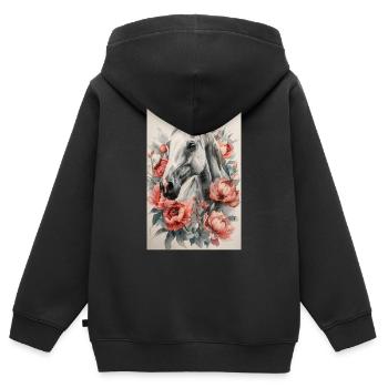 Pferd Pferde Reiten Pferdereiten Sprungreiten - Kinder Premium Organic Zip Hoodie - Schwarz - Hinten - AI Model Kid Male (0cm)