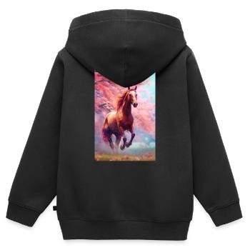 Pferd Pferde Reiten Pferdereiten Sprungreiten - Kinder Premium Organic Zip Hoodie - Schwarz - Hinten - AI Model Kid Male (0cm)