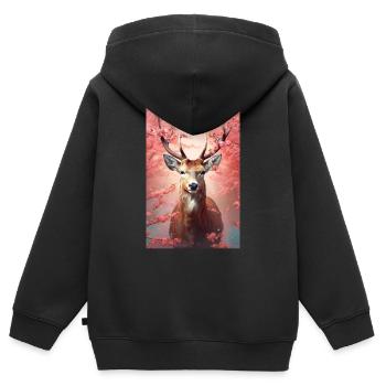 Cerf Cerf Chasseur Animal Cerisier - Sweat Premium à capuche zippé enfant bio - noir - Dos - AI Model Kid Male (0cm)