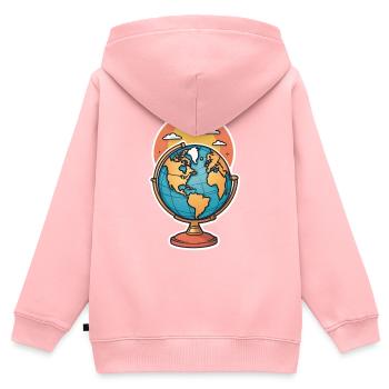 Globe stylisé - Sweat Premium à capuche zippé enfant bio - rose - Dos - AI Model Kid Female (0cm)