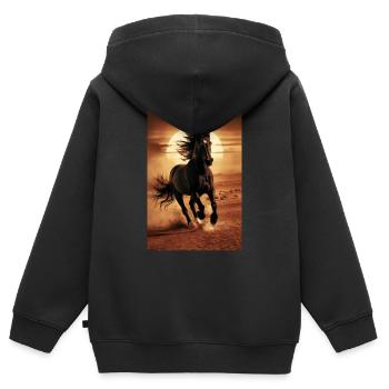 Pferd Pferde Reiten Pferdereiten Sprungreiten - Kinder Premium Organic Zip Hoodie - Schwarz - Hinten - AI Model Kid Male (0cm)
