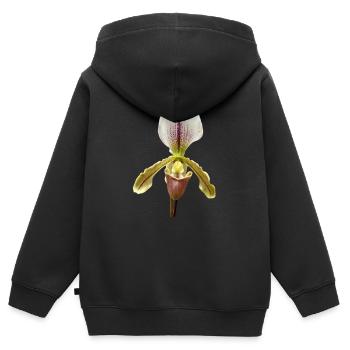 Paphiopedilum Lady’s slipper Orchidée Fleur d’orchidée - Sweat Premium à capuche zippé enfant bio - noir - Dos - AI Model Kid Male (0cm)