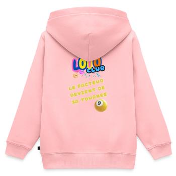 LOTO - BINGO - 9 - LE FACTEUR REVIENT DE TOURNEE - Sweat Premium à capuche zippé enfant bio - rose - Dos - AI Model Kid Female (0cm)