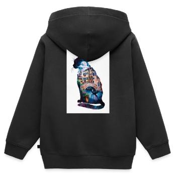 Chat Chats Amoureux Chat Propriétaire Chaton - Sweat Premium à capuche zippé enfant bio - noir - Dos - AI Model Kid Male (0cm)