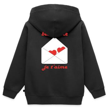 Beau frère je t'aime - Sweat Premium à capuche zippé enfant bio - noir - Dos - AI Model Kid Male (0cm)