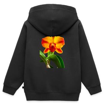 Cattleya Hybride Orange Rot Gelb Orchideenblüte - Kinder Premium Organic Zip Hoodie - Schwarz - Hinten - AI Model Kid Male (0cm)