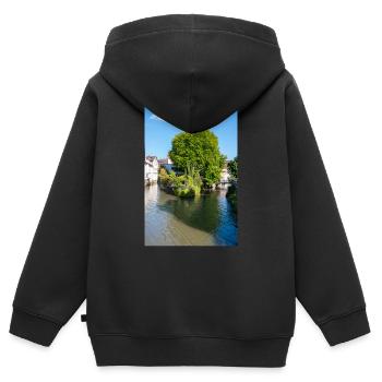 Stadtbild von Esslingen am Neckar von der Agnesbrücke aus - Kinder Premium Organic Zip Hoodie - Schwarz - Hinten - AI Model Kid Male (0cm)