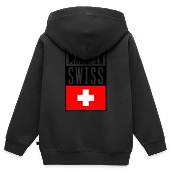swiss made in - Kinder Premium Organic Zip Hoodie - Schwarz - Hinten - AI Model Kid Male (0cm)