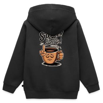Sei still! Zuerst mein Kaffee - Kinder Premium Organic Zip Hoodie - Schwarz - Hinten - AI Model Kid Male (0cm)