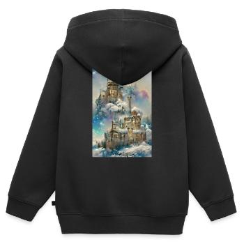Winterliches Schloss im Sonnenlicht Winter Sunlit - Kinder Premium Organic Zip Hoodie - Schwarz - Hinten - AI Model Kid Male (0cm)
