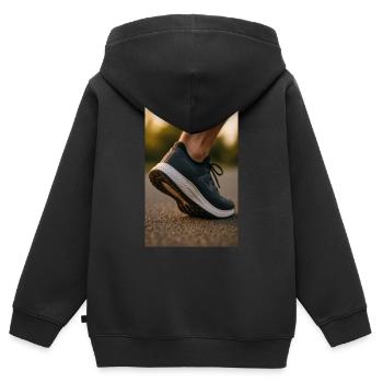 Running - Mid-step - Kids Premium Organic Zip-up Hoodie - black - Back - AI Model Kid Male (0cm)
