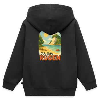 Ich liebe Rügen - Kinder Premium Organic Zip Hoodie - Schwarz - Hinten - AI Model Kid Male (0cm)