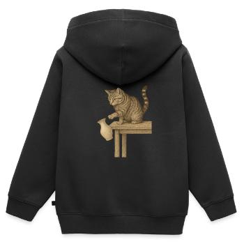 Katzenlogik: Wenn’s steht, kann es auch fallen - Kinder Premium Organic Zip Hoodie - Schwarz - Hinten - AI Model Kid Male (0cm)