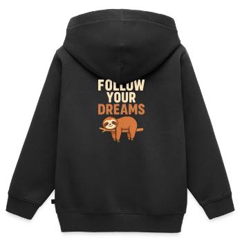 Paresseux – Poursuivez vos rêves | Drôle de motivation - Sweat Premium à capuche zippé enfant bio - noir - Dos - AI Model Kid Male (0cm)