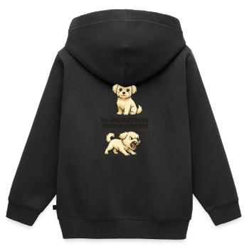 Ich vs. Ich bei Hundebegegnung - Kinder Premium Organic Zip Hoodie - Schwarz - Hinten - AI Model Kid Male (0cm)