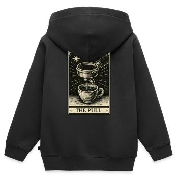 Tarot pour les amateurs de café – The Pull - Sweat Premium à capuche zippé enfant bio - noir - Dos - AI Model Kid Male (0cm)