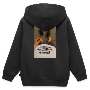 Freiheit - Kinder Premium Organic Zip Hoodie - Schwarz - Hinten - AI Model Kid Male (0cm)