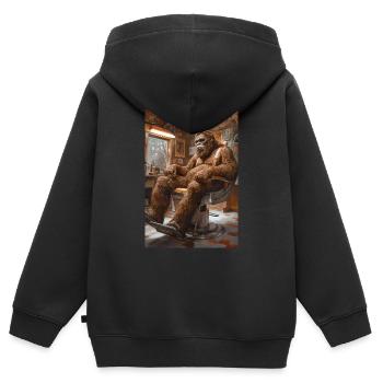 Sasquatch im Barber Shop - Kinder Premium Organic Zip Hoodie - Schwarz - Hinten - AI Model Kid Male (0cm)