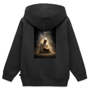 Lumière divine du reflet - Sweat Premium à capuche zippé enfant bio - noir - Dos - AI Model Kid Male (0cm)