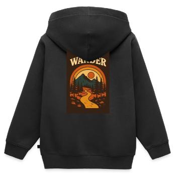 Wanderlust - Chemin rétro vers l’aventure - Sweat Premium à capuche zippé enfant bio - noir - Dos - AI Model Kid Male (0cm)