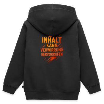 Inhalt Kann Verwirrung Hervorrufen - Kinder Premium Organic Zip Hoodie - Schwarz - Hinten - AI Model Kid Male (0cm)