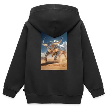 Charge d’alimentation Chrome Bull - Sweat Premium à capuche zippé enfant bio - noir - Dos - AI Model Kid Male (0cm)