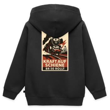 Railway: Power on rail: BR 50 rolls freight train - Kids Premium Organic Zip-up Hoodie - black - Back - AI Model Kid Male (0cm)