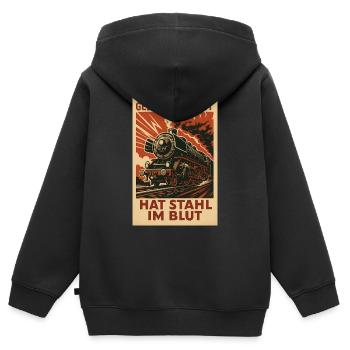 Eisenbahn Dampflok Geschwindigkeit Stahl im Blut - Kinder Premium Organic Zip Hoodie - Schwarz - Hinten - AI Model Kid Male (0cm)
