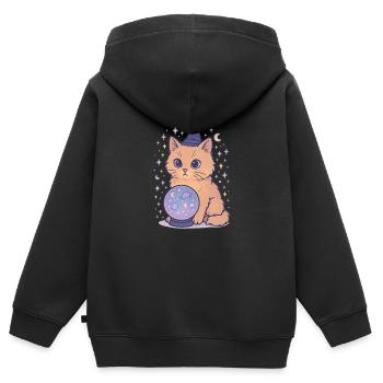 Chat astro avec boule de cristal - Sweat Premium à capuche zippé enfant bio - noir - Dos - AI Model Kid Male (0cm)