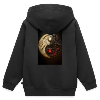 Cyber Yin Yang Balance - Kids Premium Organic Zip-up Hoodie - black - Back - AI Model Kid Male (0cm)