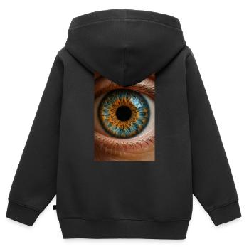 Feurige blaue Iris Nahaufnahme - Kinder Premium Organic Zip Hoodie - Schwarz - Hinten - AI Model Kid Male (0cm)