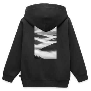 Murmures dans la brume - Sweat Premium à capuche zippé enfant bio - noir - Dos - AI Model Kid Male (0cm)