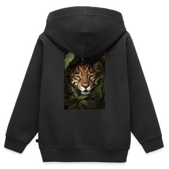 Jaguar im Dschungel versteckt - Kinder Premium Organic Zip Hoodie - Schwarz - Hinten - AI Model Kid Male (0cm)