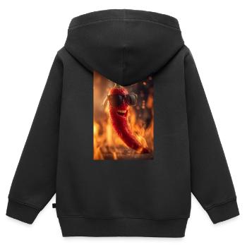 M. Chili apporte la chaleur - Sweat Premium à capuche zippé enfant bio - noir - Dos - AI Model Kid Male (0cm)