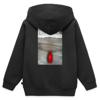 Rotes Boot am Grauen Ufer - Kinder Premium Organic Zip Hoodie - Schwarz - Hinten - AI Model Kid Male (0cm)