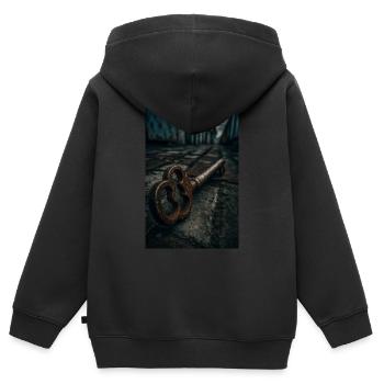 Rostiger Schlüssel zu vergessenen Geheimnissen - Kinder Premium Organic Zip Hoodie - Schwarz - Hinten - AI Model Kid Male (0cm)