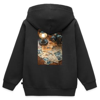 Vintage-Erinnerungen, die in der Zeit festgehalten wurden - Kinder Premium Organic Zip Hoodie - Schwarz - Hinten - AI Model Kid Male (0cm)