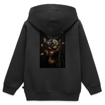Un chat excité adore les friandises - Sweat Premium à capuche zippé enfant bio - noir - Dos - AI Model Kid Male (0cm)