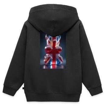 Ours gommeux Union Jack - Sweat Premium à capuche zippé enfant bio - noir - Dos - AI Model Kid Male (0cm)