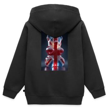 Gummibärchen mit britischer Flagge - Kinder Premium Organic Zip Hoodie - Schwarz - Hinten - AI Model Kid Male (0cm)