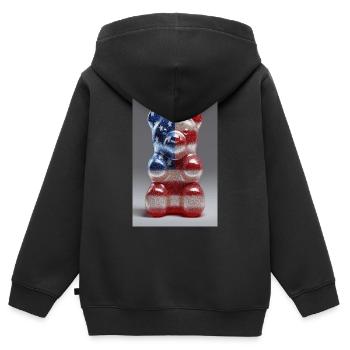 USA Stars & Stripes Gummibärchen - Kinder Premium Organic Zip Hoodie - Schwarz - Hinten - AI Model Kid Male (0cm)