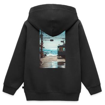 Japanische Zugüberfahrt am Meer - Kinder Premium Organic Zip Hoodie - Schwarz - Hinten - AI Model Kid Male (0cm)