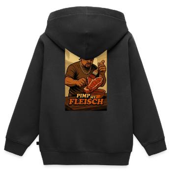 Pimp my Fleisch - Kinder Premium Organic Zip Hoodie - Schwarz - Hinten - AI Model Kid Male (0cm)