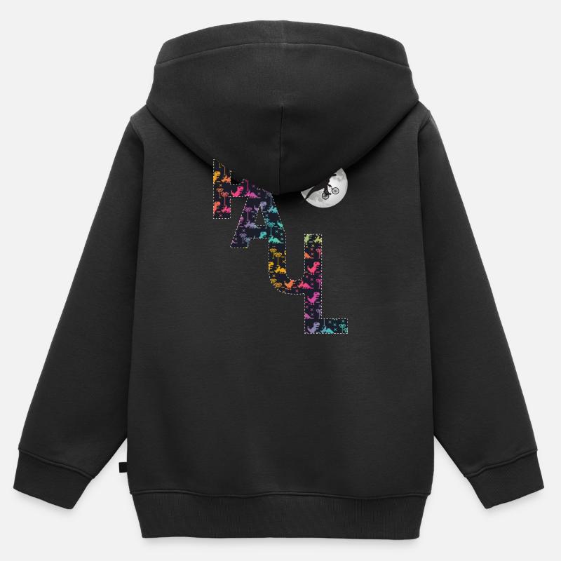 PAUL - Beau prénom de garçon avec dinosaure - Sweat Premium à capuche zippé enfant bio - noir