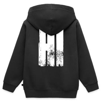 Salut - blanc - Sweat Premium à capuche zippé enfant bio - noir - Dos - AI Model Kid Male (0cm)