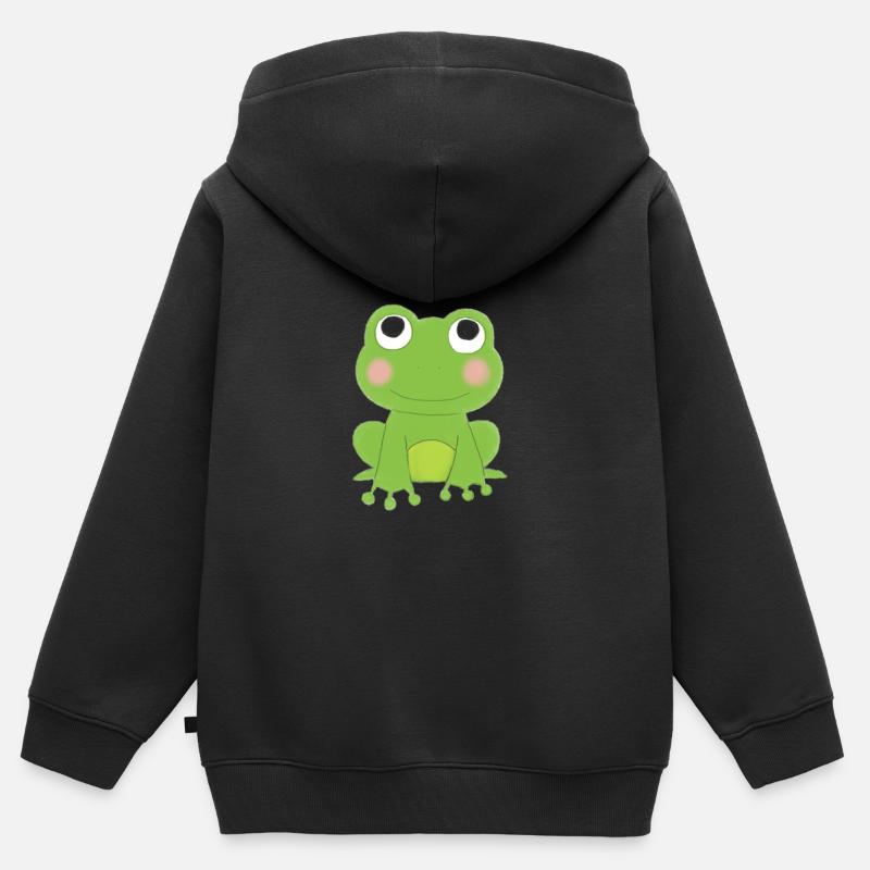 Grenouille - Sweat Premium à capuche zippé enfant bio - noir