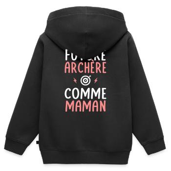 Future archère - Comme maman - Cadeau humour - Sweat Premium à capuche zippé enfant bio - noir - Dos - AI Model Kid Male (0cm)