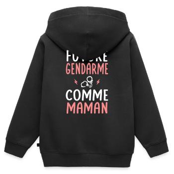 Future gendarme - Comme maman - Cadeau humour - Sweat Premium à capuche zippé enfant bio - noir - Dos - AI Model Kid Male (0cm)