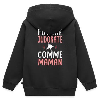 Future judokate - Comme maman - Cadeau humour - Sweat Premium à capuche zippé enfant bio - noir - Dos - AI Model Kid Male (0cm)